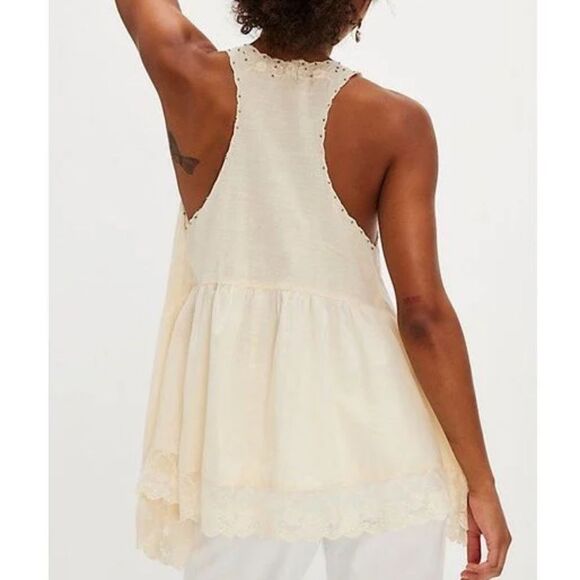 Free People Sunset Treasures Beaded & Embroidered Tunic Top-Ivory - Picture 4 of 11